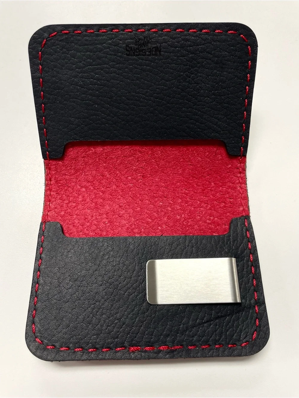 Men's Genuine Leather Wallet - Thin Red Line - with built in money clip